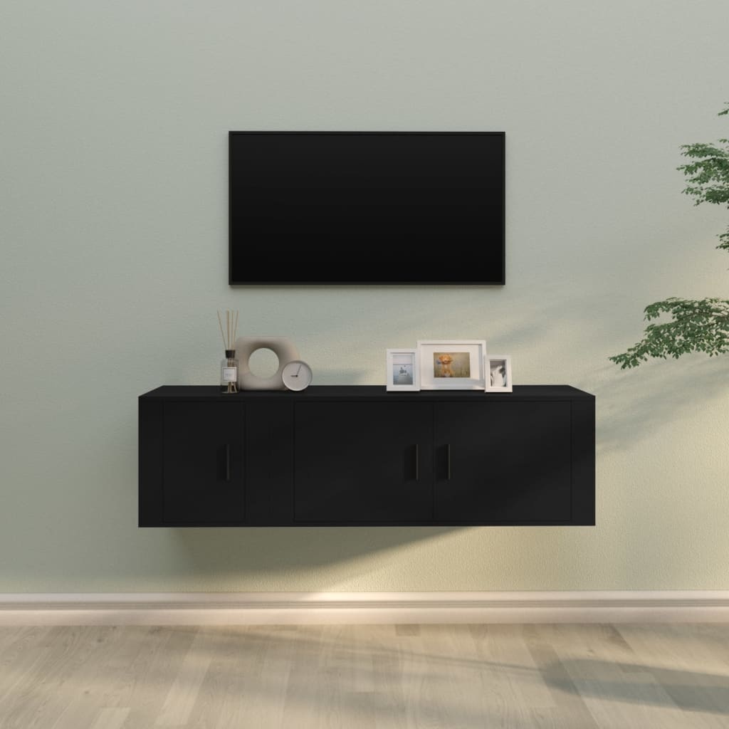 2-delige Tv-meubelset bewerkt hout zwart