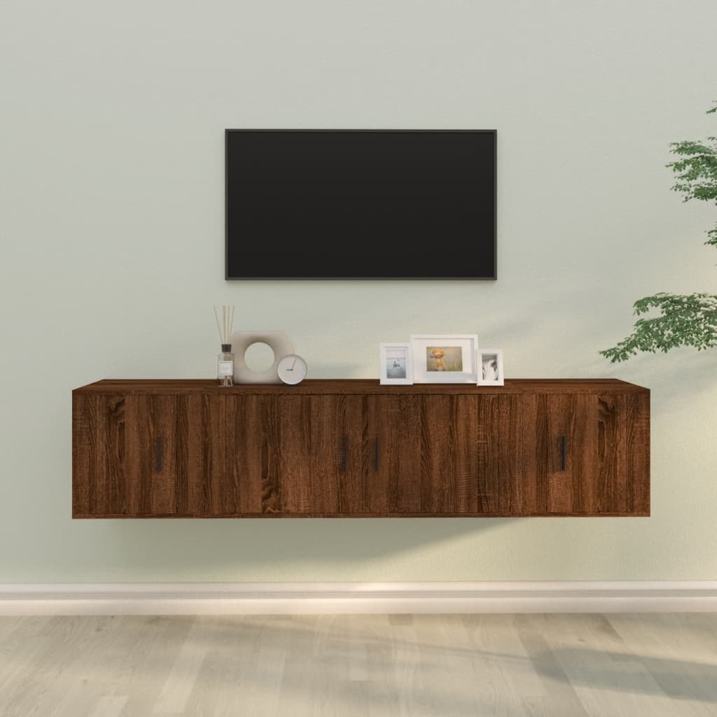 3-delige Tv-meubelset bewerkt hout bruineikenkleurig