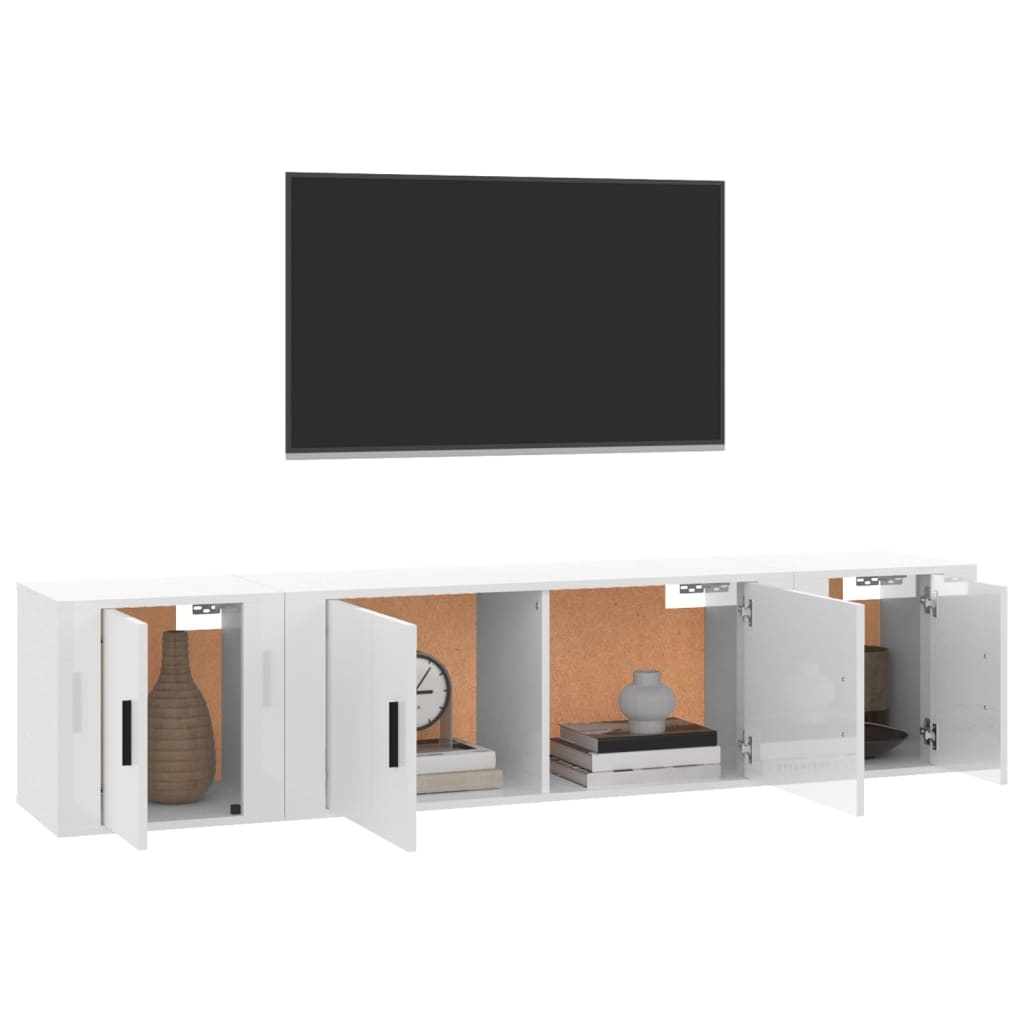 3-delige Tv-meubelset bewerkt hout hoogglans wit