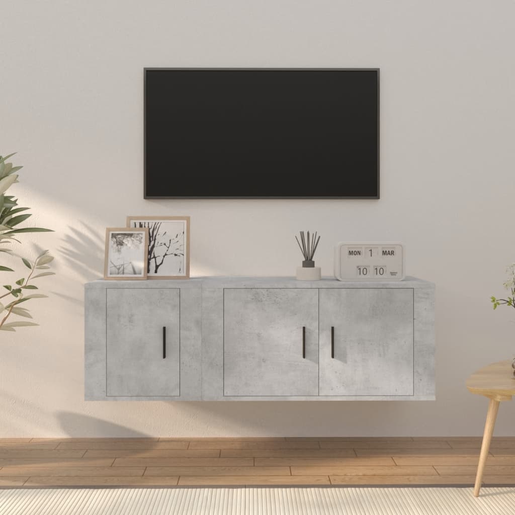 2-delige Tv-meubelset bewerkt hout betongrijs