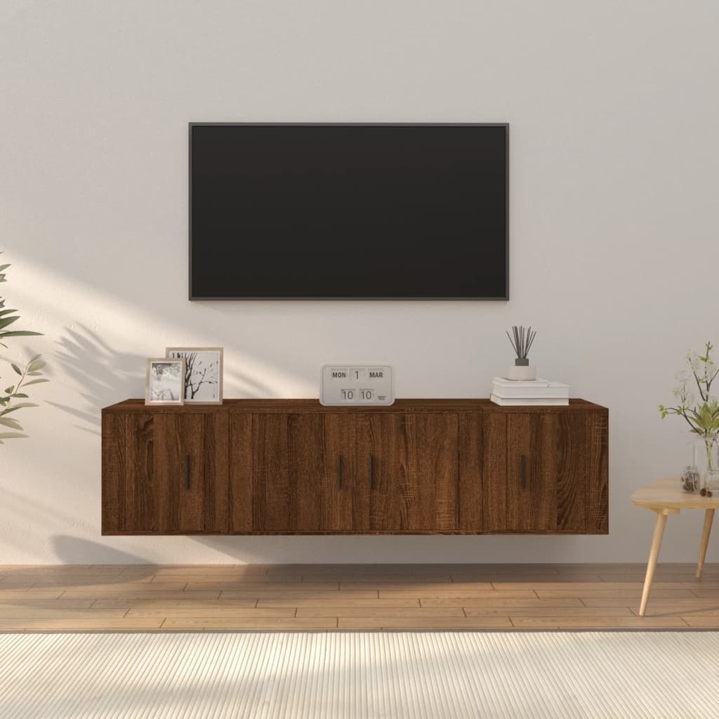 3-delige Tv-meubelset bewerkt hout bruineikenkleurig