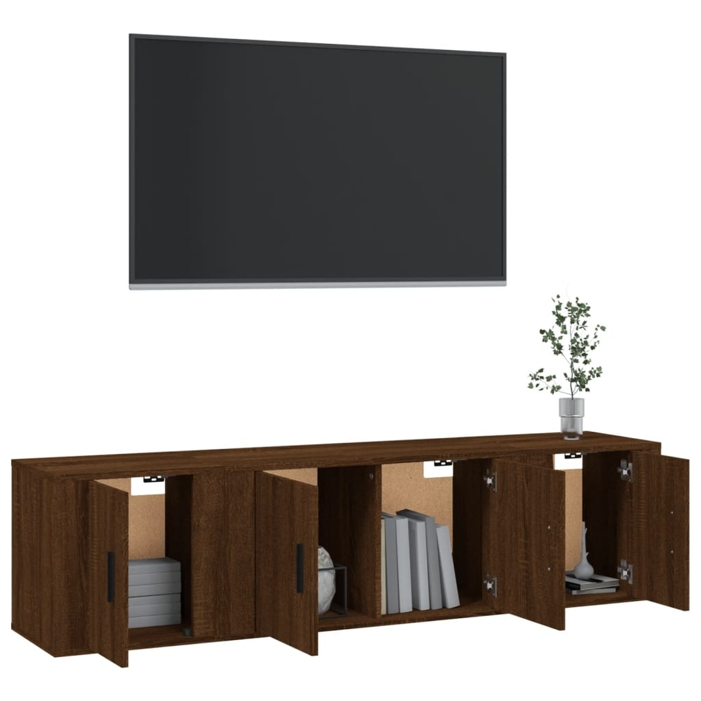 3-delige Tv-meubelset bewerkt hout bruineikenkleurig