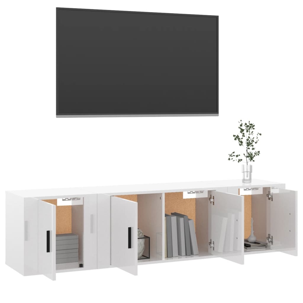3-delige Tv-meubelset bewerkt hout hoogglans wit