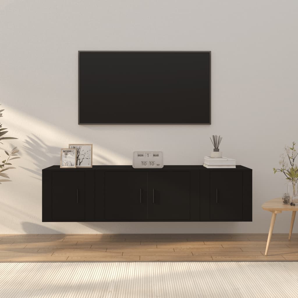 3-delige Tv-meubelset bewerkt hout zwart