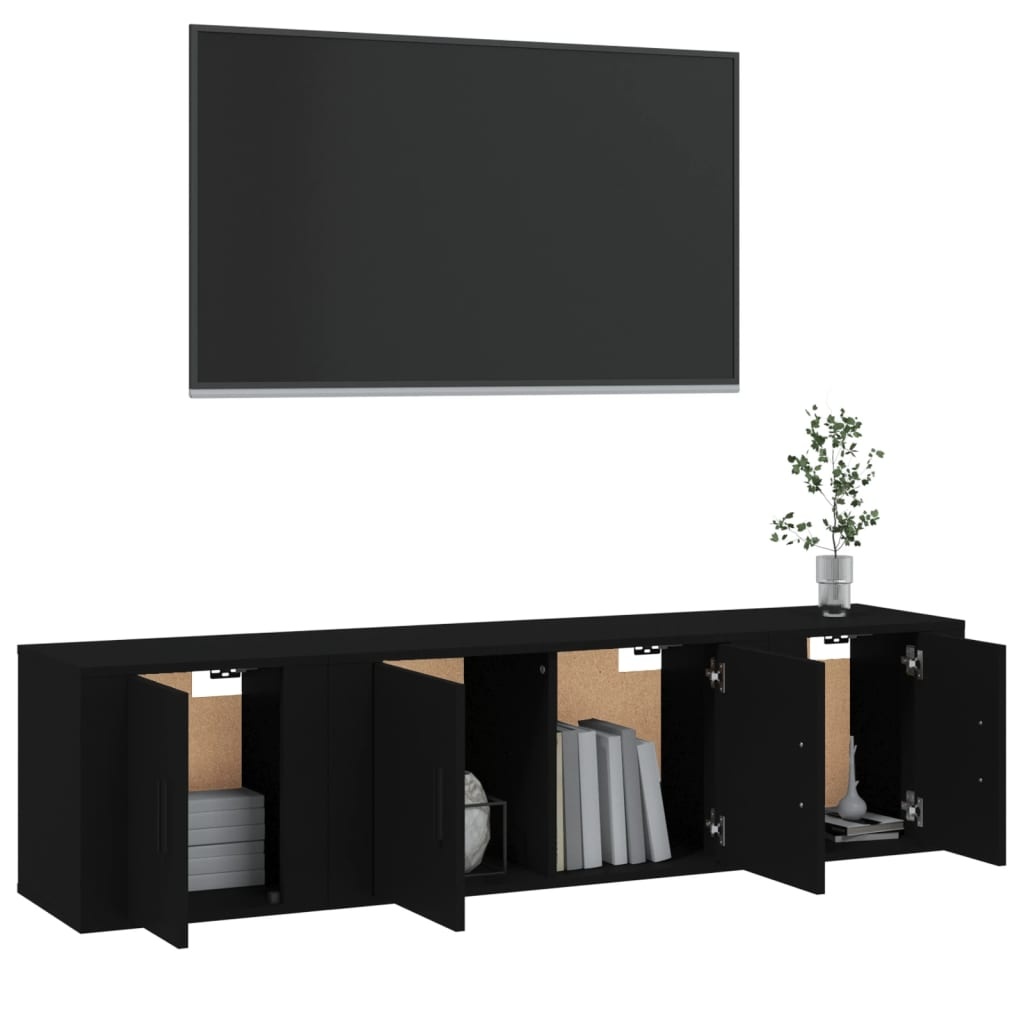 3-delige Tv-meubelset bewerkt hout zwart