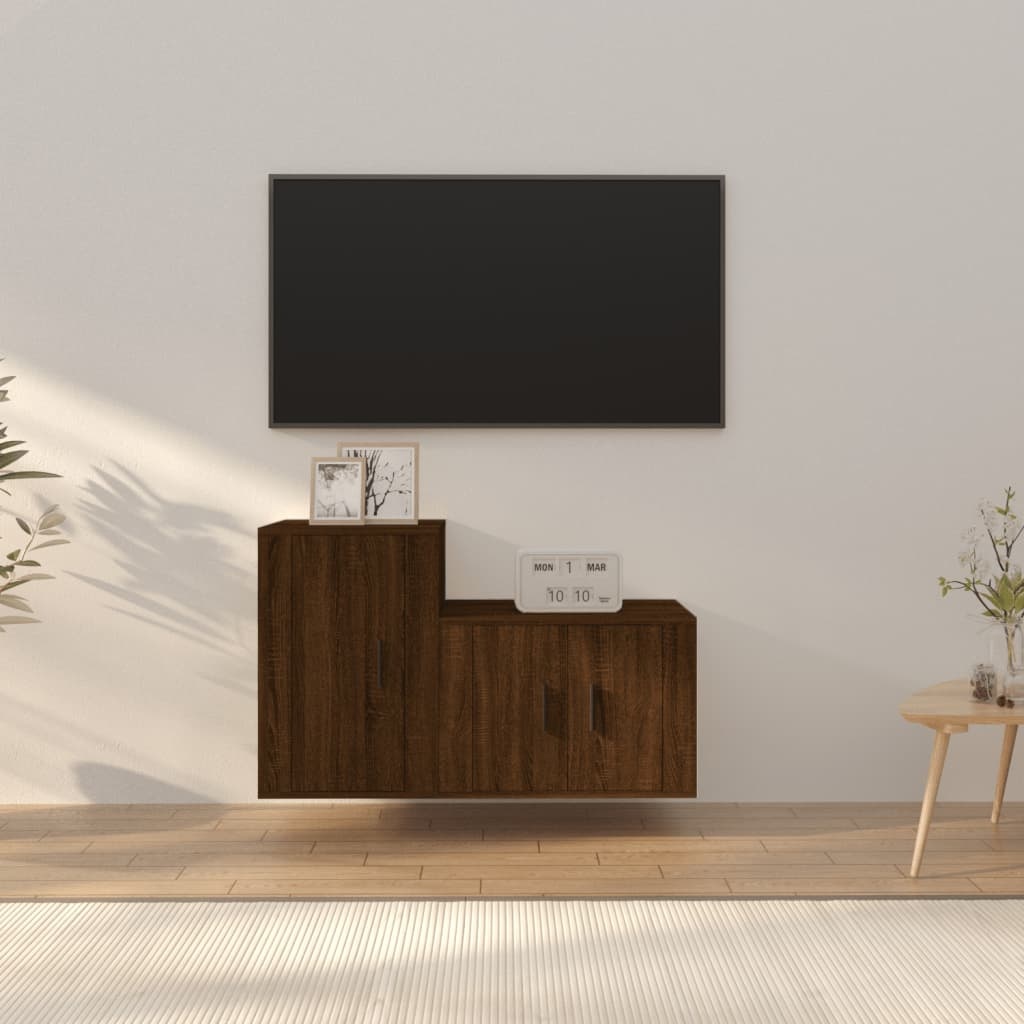 2-delige Tv-meubelset bewerkt hout bruineikenkleurig