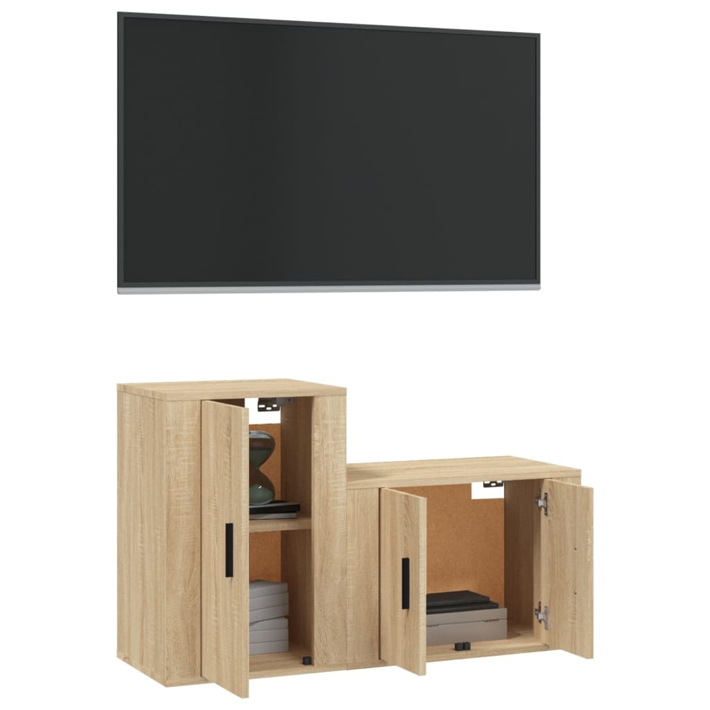 2-delige Tv-meubelset bewerkt hout sonoma eikenkleurig