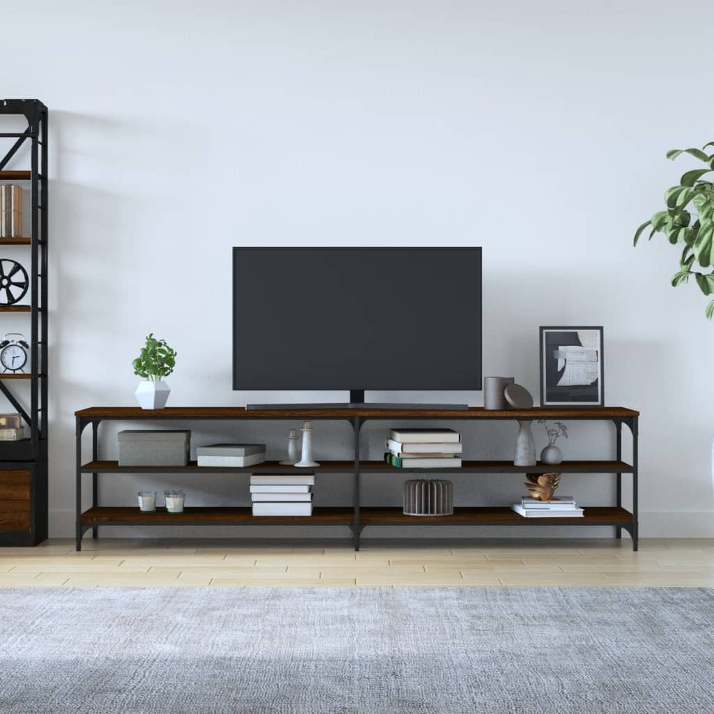 Tv-meubel 200x30x50 cm bewerkt hout metaal bruin eikenkleur