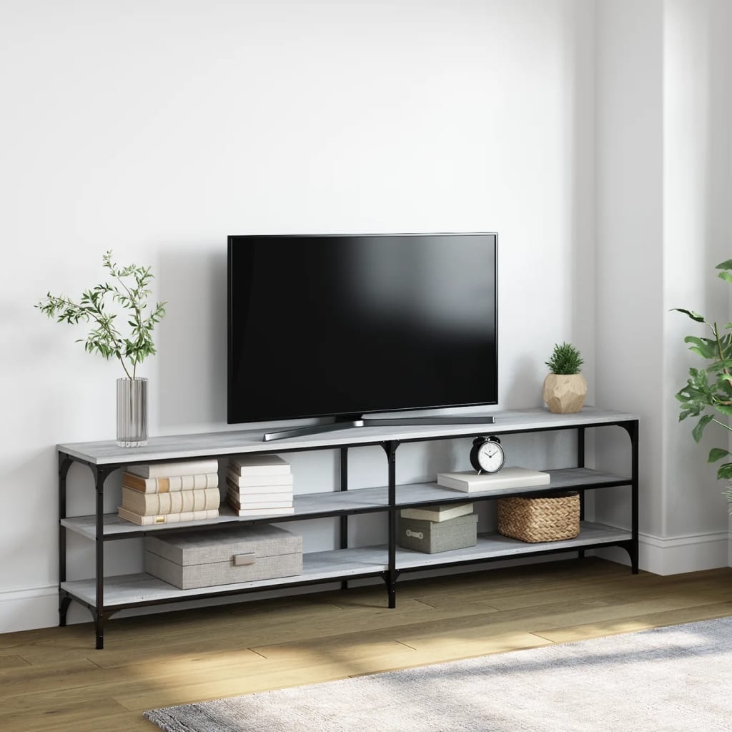 Tv-meubel 180x30x50 cm bewerkt hout metaal grijs sonoma eiken