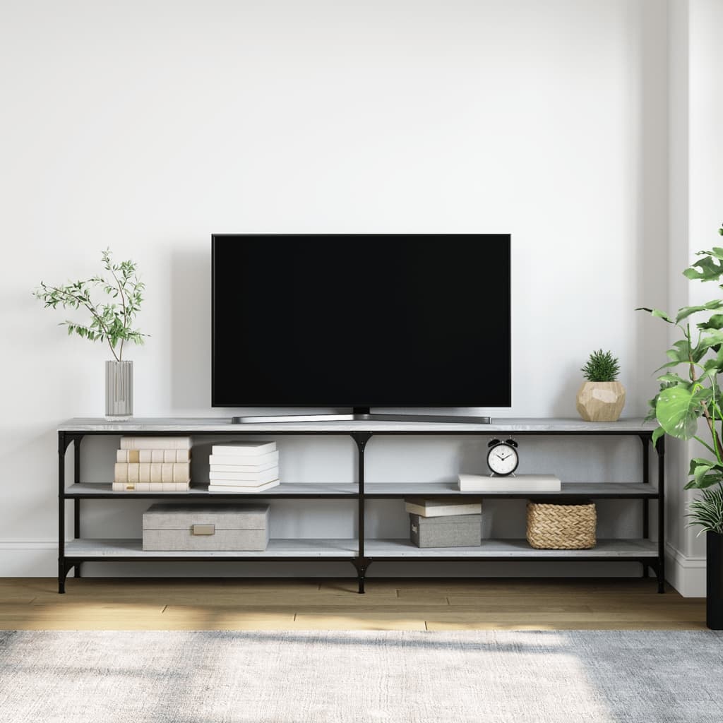 Tv-meubel 180x30x50 cm bewerkt hout metaal grijs sonoma eiken