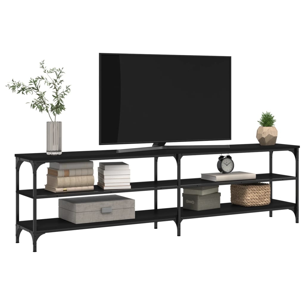 Tv-meubel 180x30x50 cm bewerkt hout metaal zwart