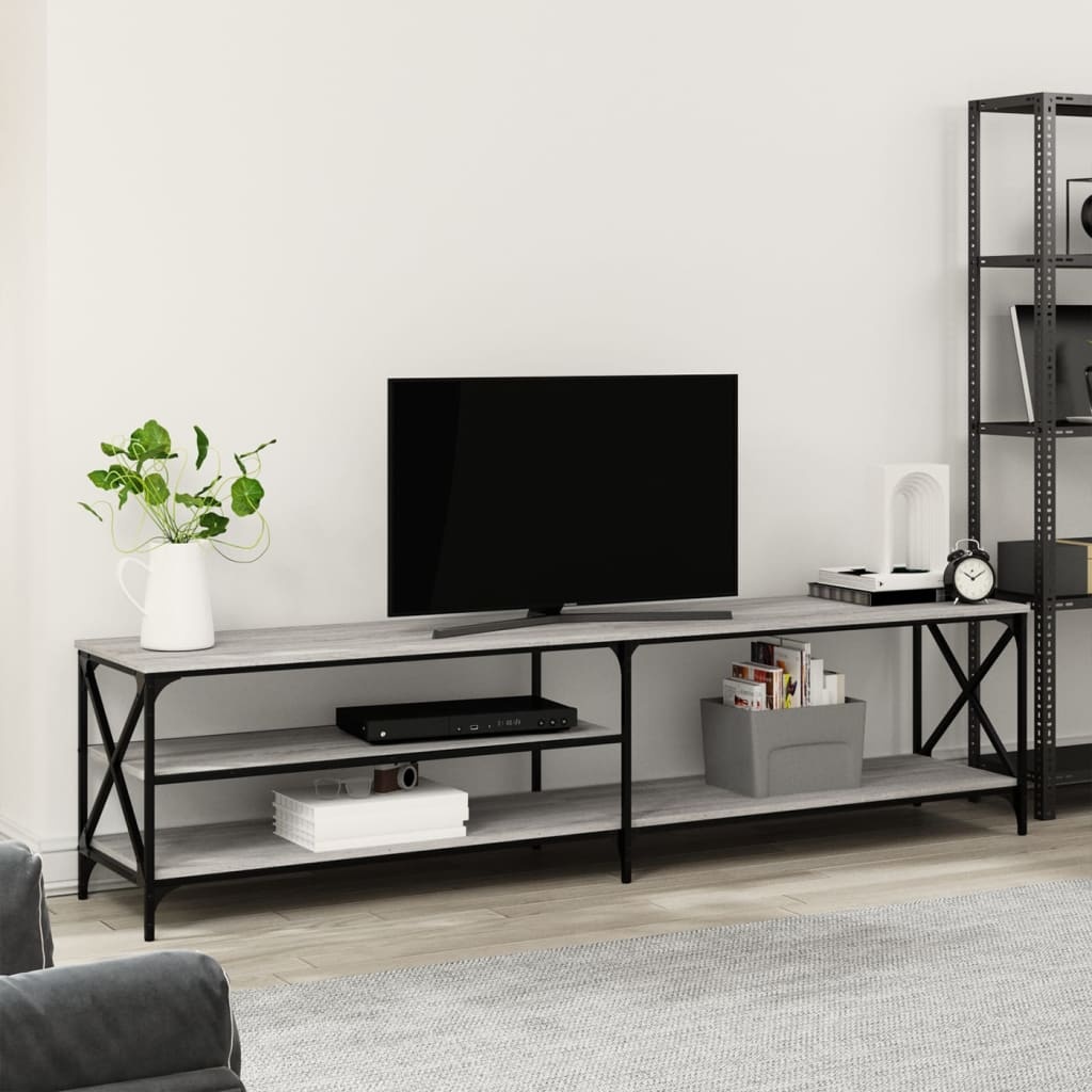 Tv-meubel 200x40x50 cm bewerkt hout metaal grijs sonoma eiken