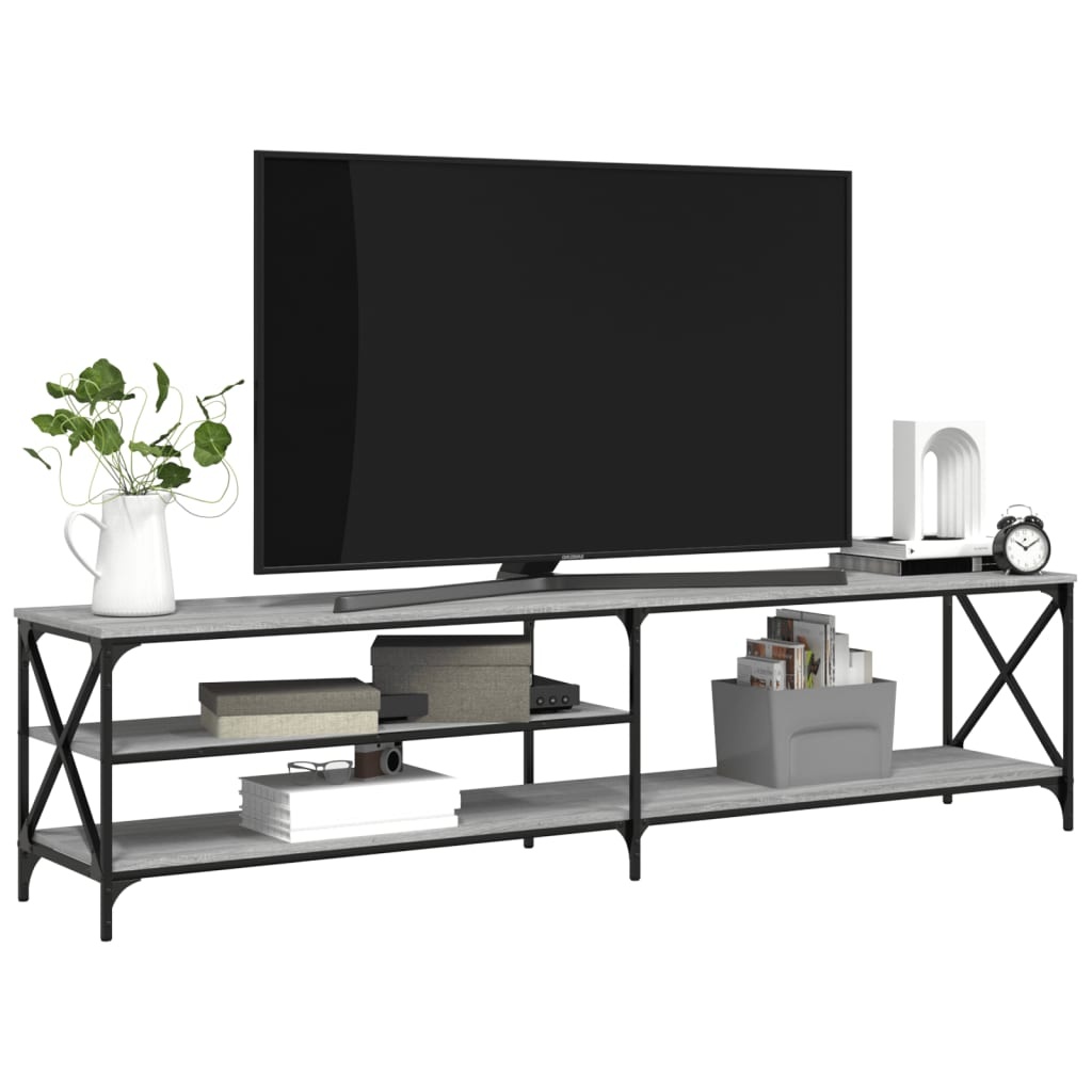 Tv-meubel 200x40x50 cm bewerkt hout metaal grijs sonoma eiken