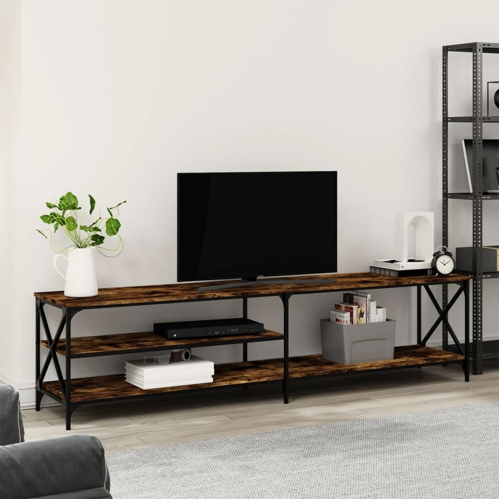 Tv-meubel 200x40x50 cm bewerkt hout metaal gerookt eikenkleurig
