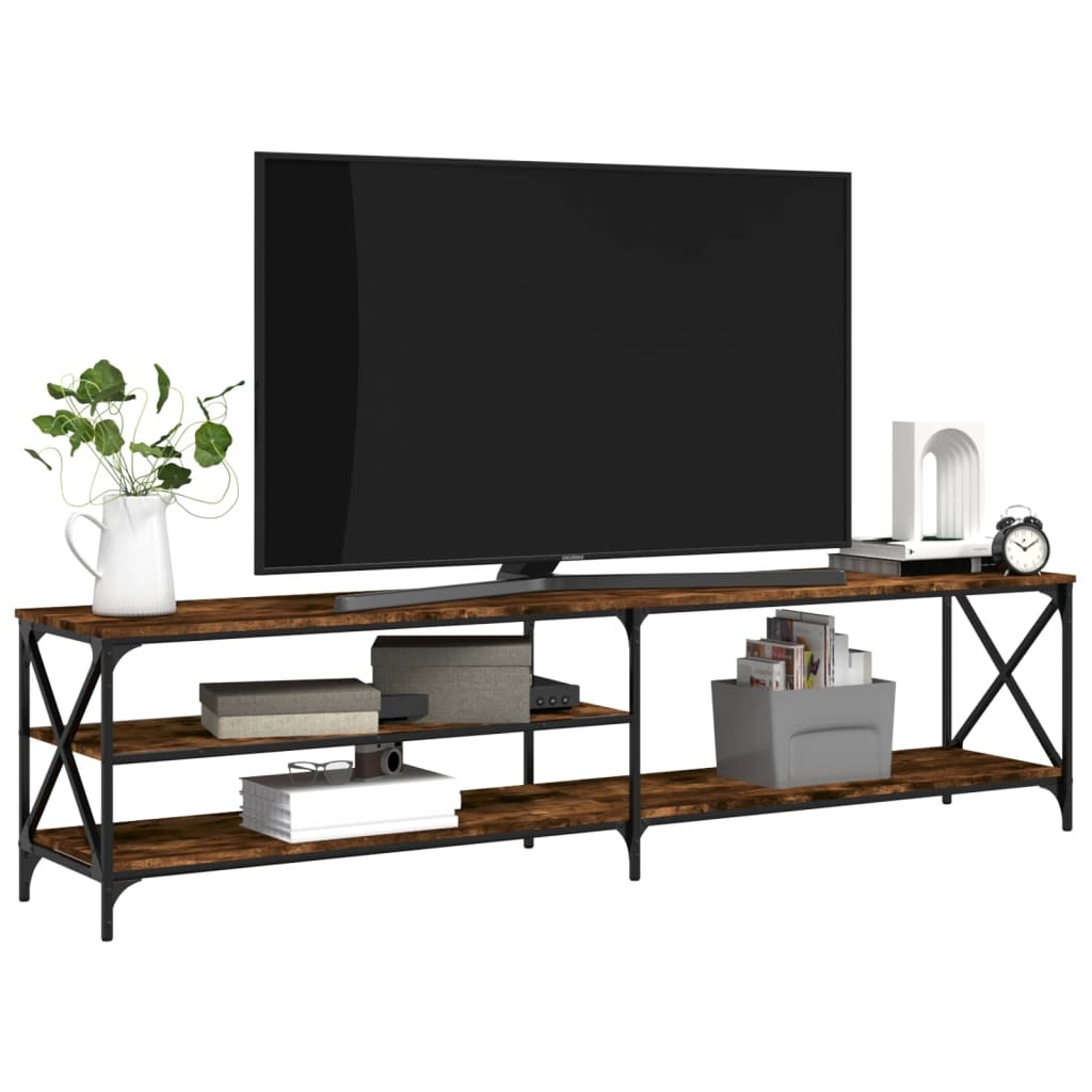Tv-meubel 200x40x50 cm bewerkt hout metaal gerookt eikenkleurig
