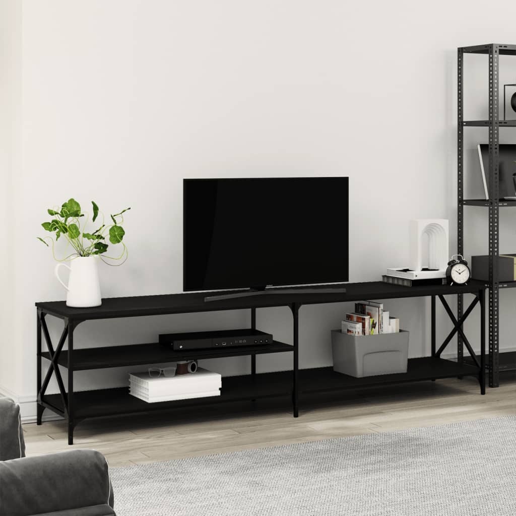 Tv-meubel 200x40x50 cm bewerkt hout metaal zwart
