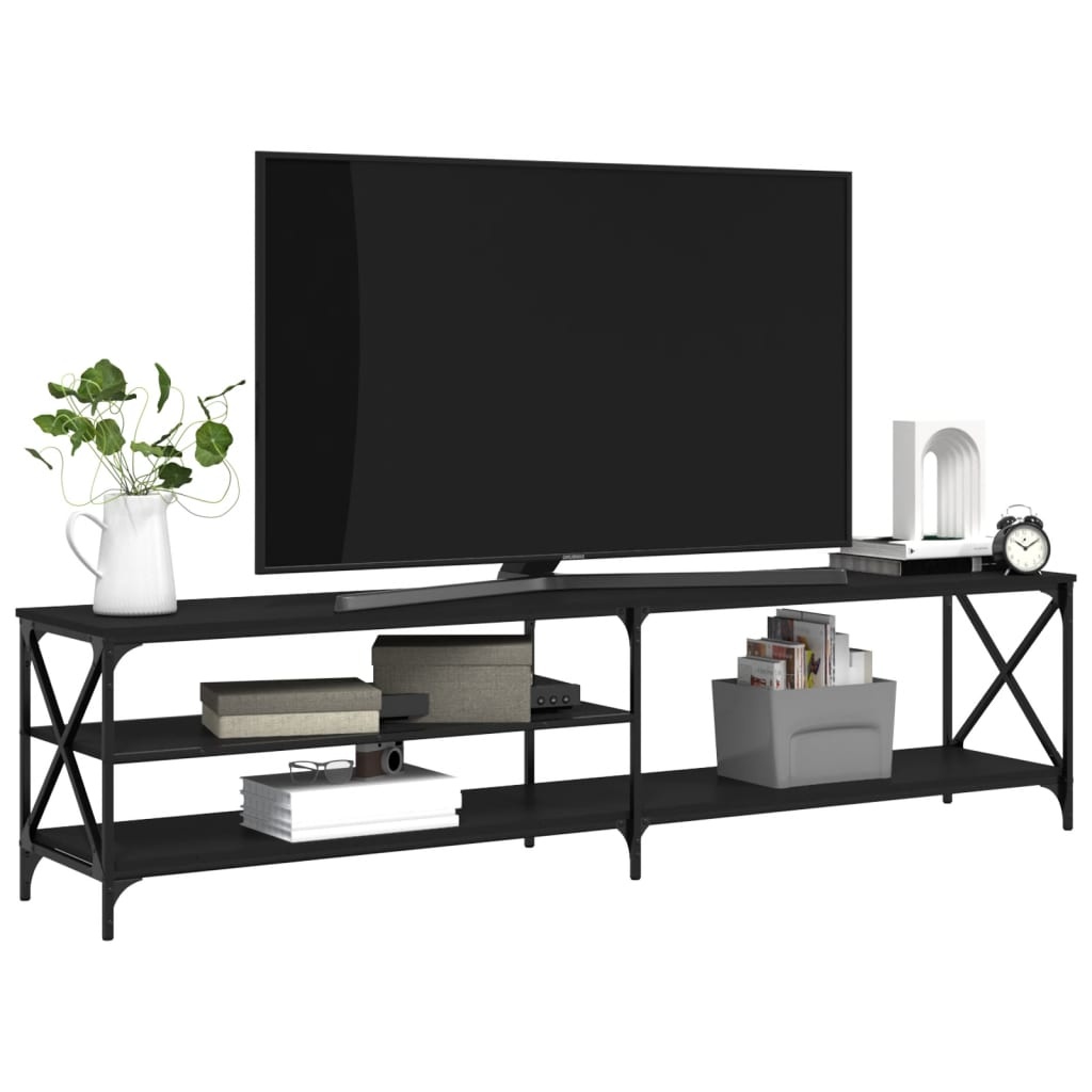 Tv-meubel 200x40x50 cm bewerkt hout metaal zwart