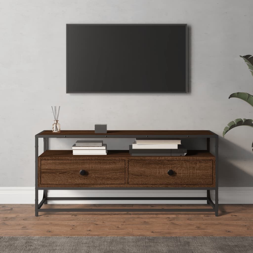 Tv-meubel 100x35x45 cm bewerkt hout bruineikenkleurig