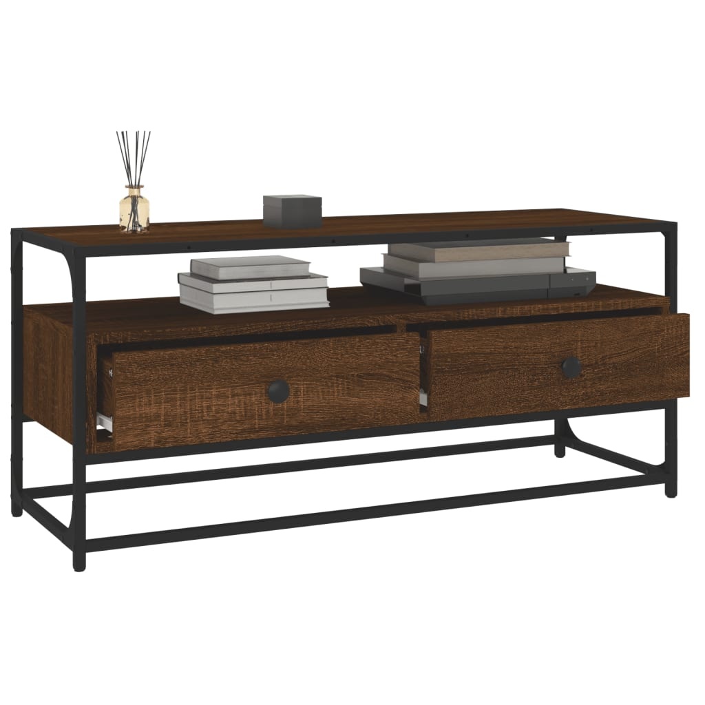 Tv-meubel 100x35x45 cm bewerkt hout bruineikenkleurig