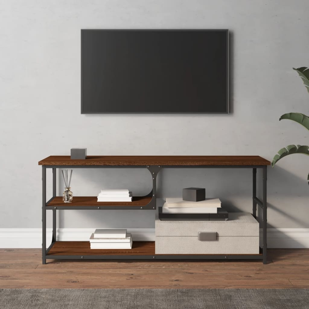 Tv-meubel 103x38x46,5 cm bewerkt hout staal bruineikenkleurig