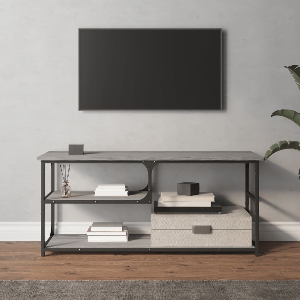 Tv-meubel 103x38x46,5 cm en bewerkt hout staal grijs sonoma