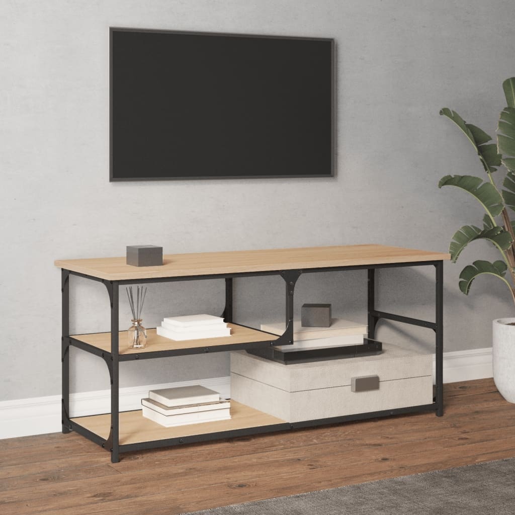 Tv-meubel 103x38x46,5 cm bewerkt hout staal sonoma eikenkleur