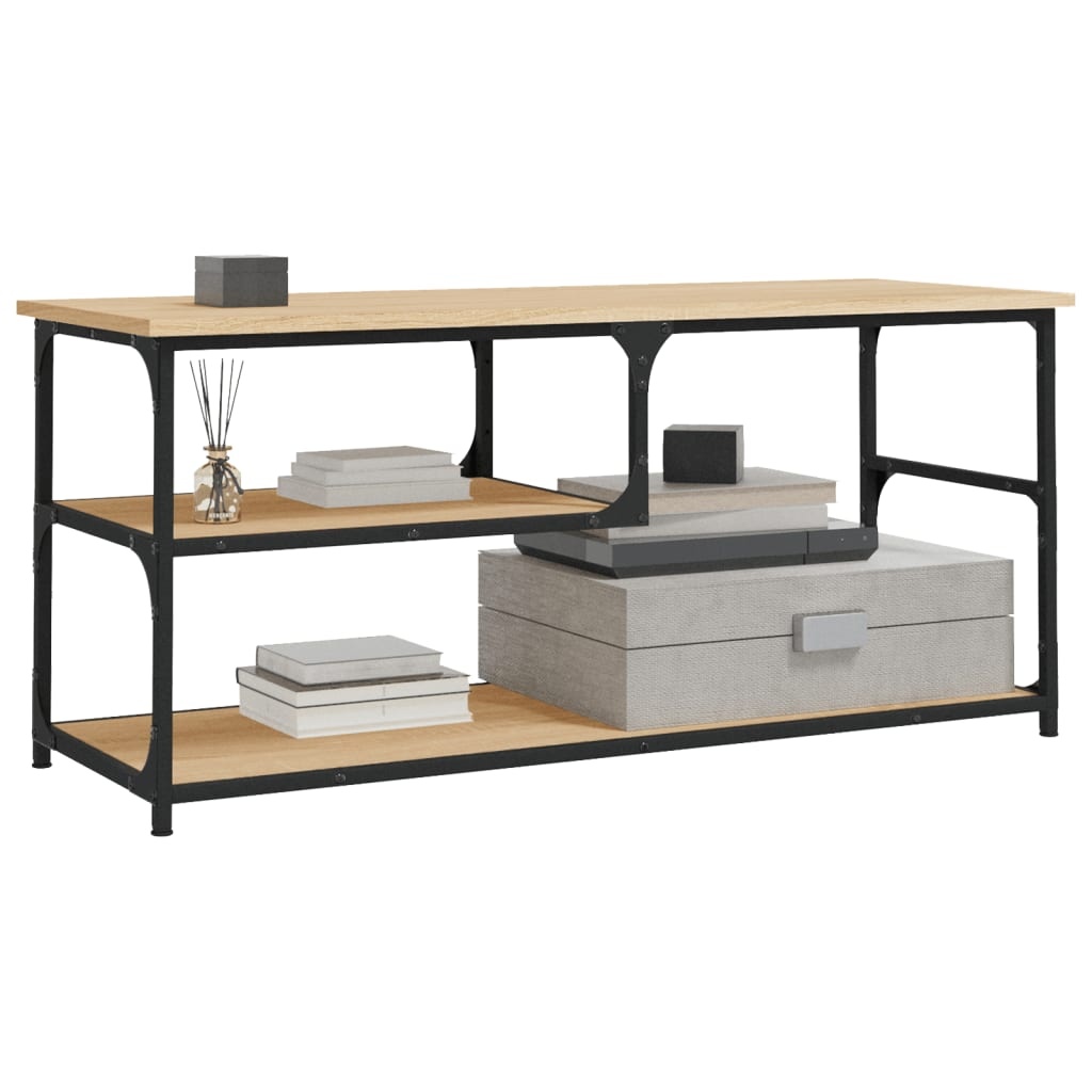 Tv-meubel 103x38x46,5 cm bewerkt hout staal sonoma eikenkleur