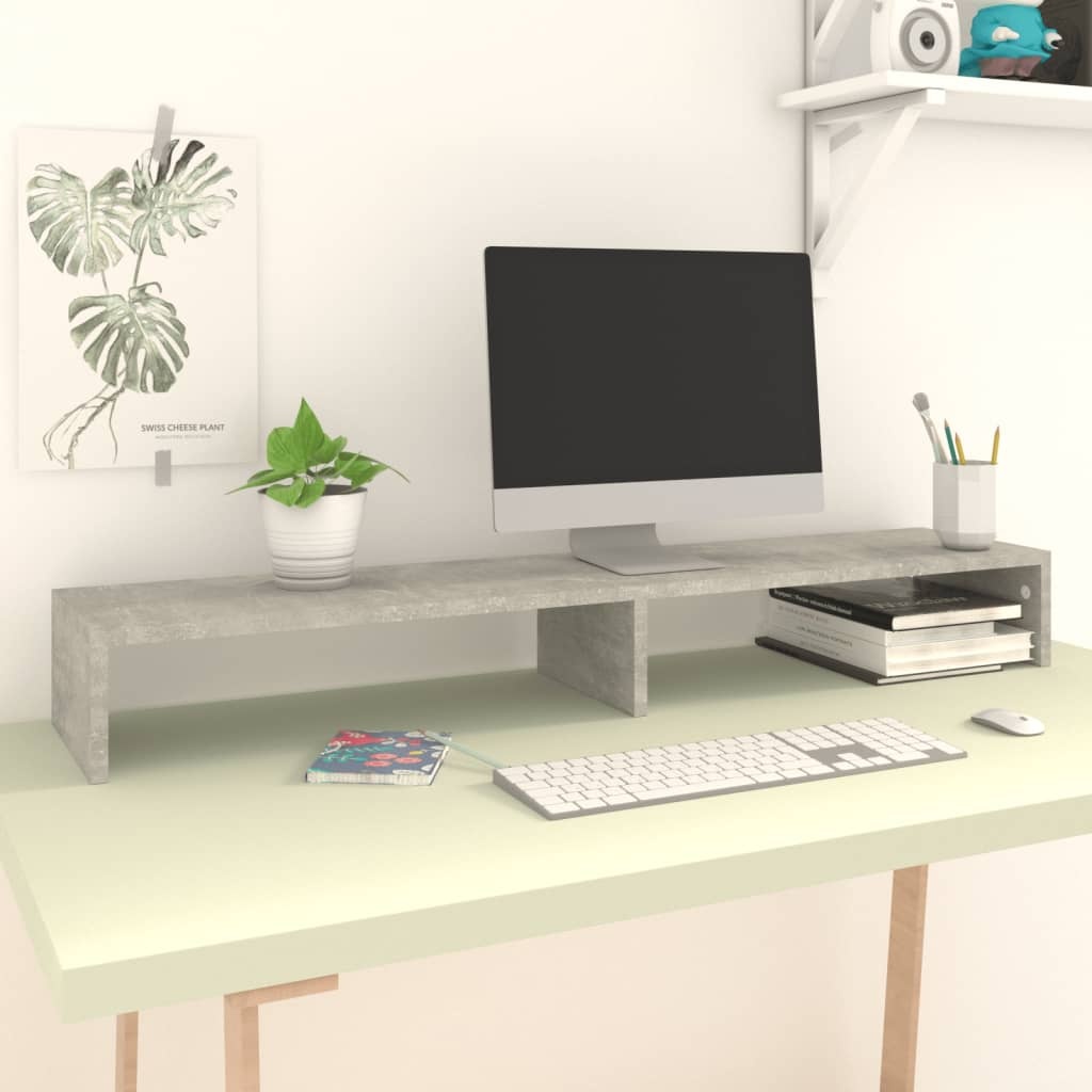 Monitorstandaard 110x23,5x9 cm bewerkt hout betongrijs