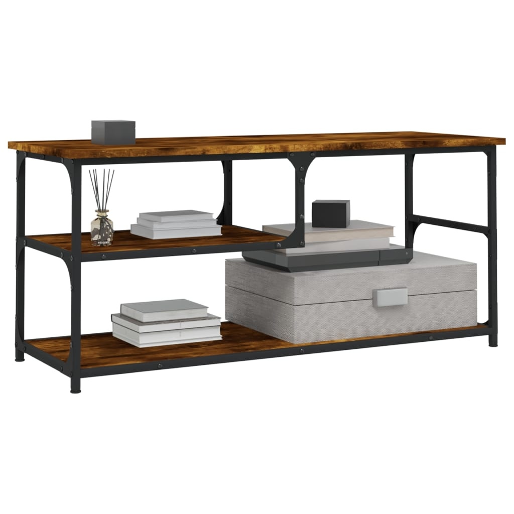 Tv-meubel 103x38x46,5 cm bewerkt hout staal gerookt eikenkleur