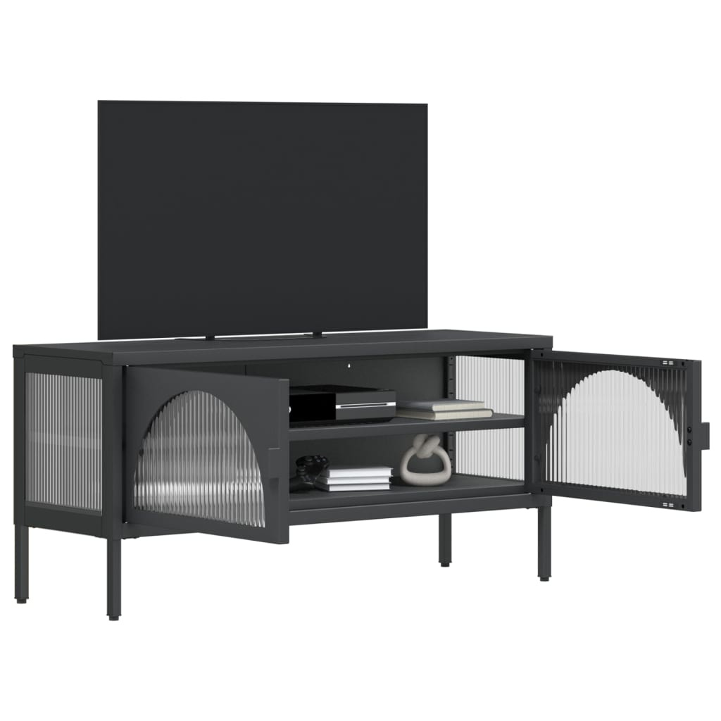 Tv-meubel 105x35x50 cm glas en staal zwart
