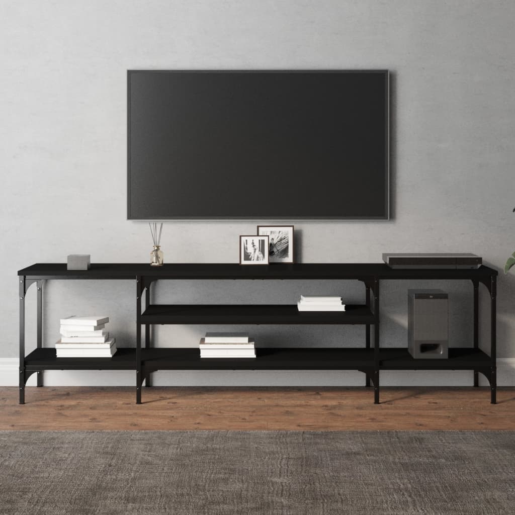 Tv-meubel 161x35x45 cm bewerkt hout en ijzer zwart
