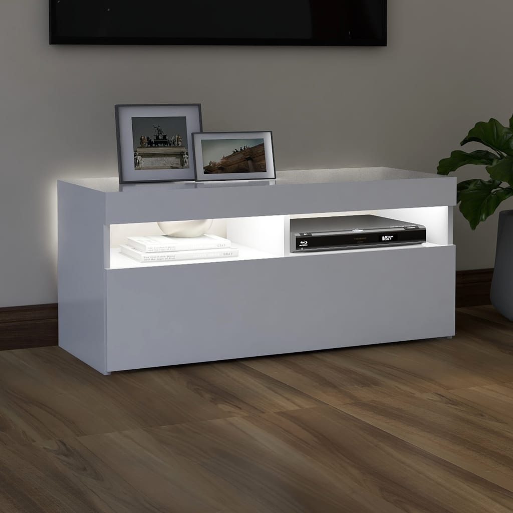 Tv-meubel met LED-verlichting 90x35x40 cm wit