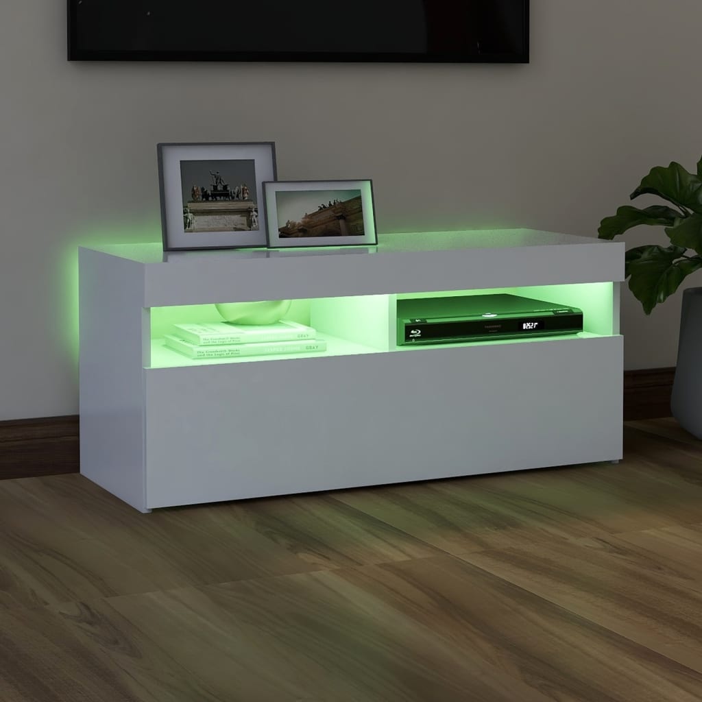 Tv-meubel met LED-verlichting 90x35x40 cm wit