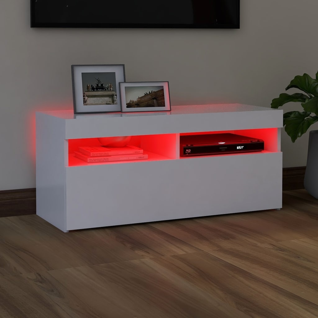 Tv-meubel met LED-verlichting 90x35x40 cm wit