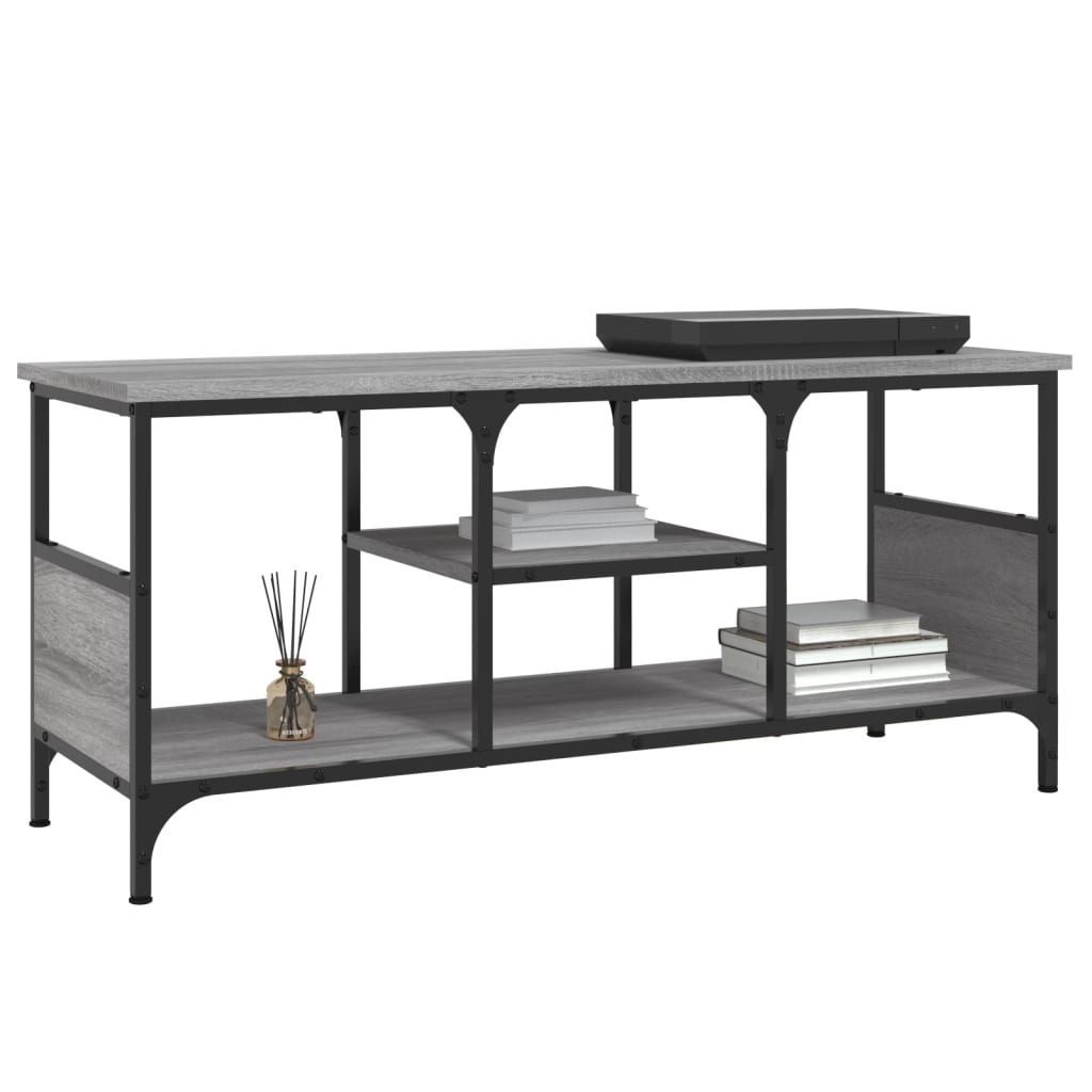 Tv-meubel 100x35x45 cm bewerkt hout en ijzer grijs sonoma eiken