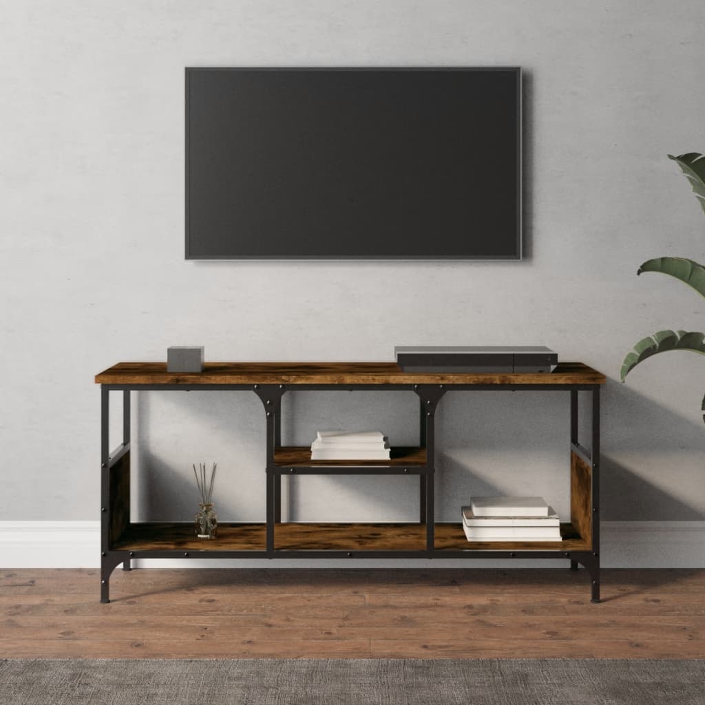 Tv-meubel 100x35x45 cm bewerkt hout en ijzer gerookt eikenkleur