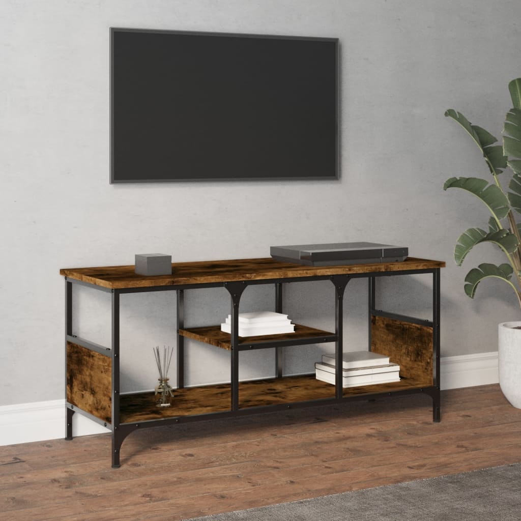 Tv-meubel 100x35x45 cm bewerkt hout en ijzer gerookt eikenkleur
