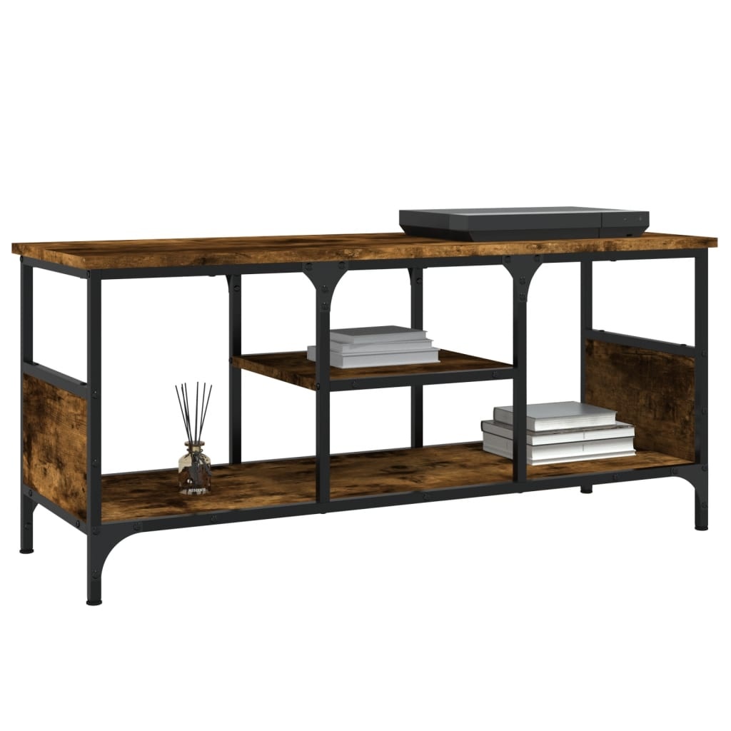 Tv-meubel 100x35x45 cm bewerkt hout en ijzer gerookt eikenkleur