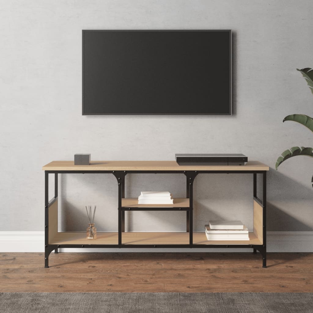 Tv-meubel 100x33x45 cm bewerkt hout en ijzer sonoma eikenkleur