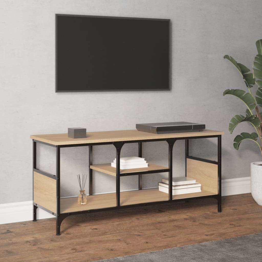 Tv-meubel 100x33x45 cm bewerkt hout en ijzer sonoma eikenkleur