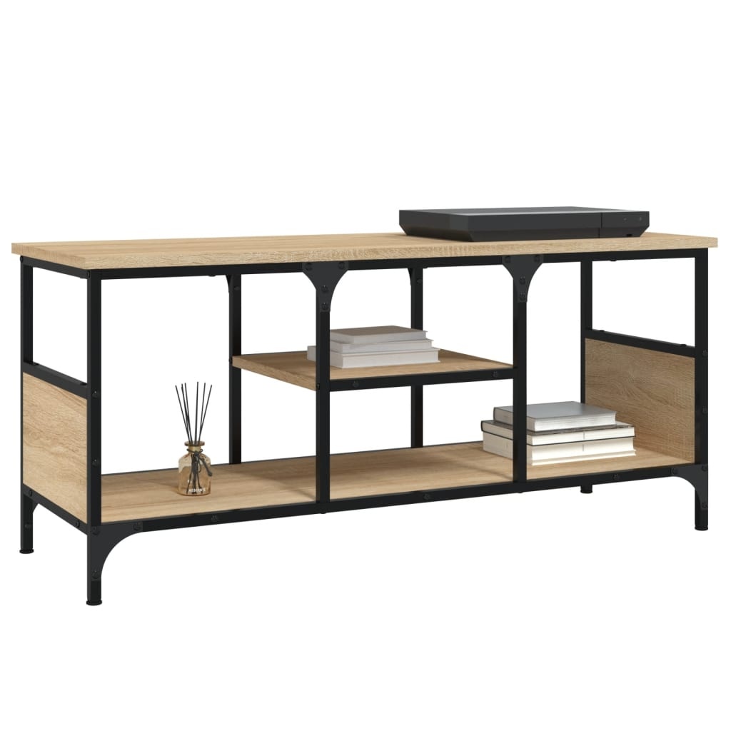 Tv-meubel 100x33x45 cm bewerkt hout en ijzer sonoma eikenkleur