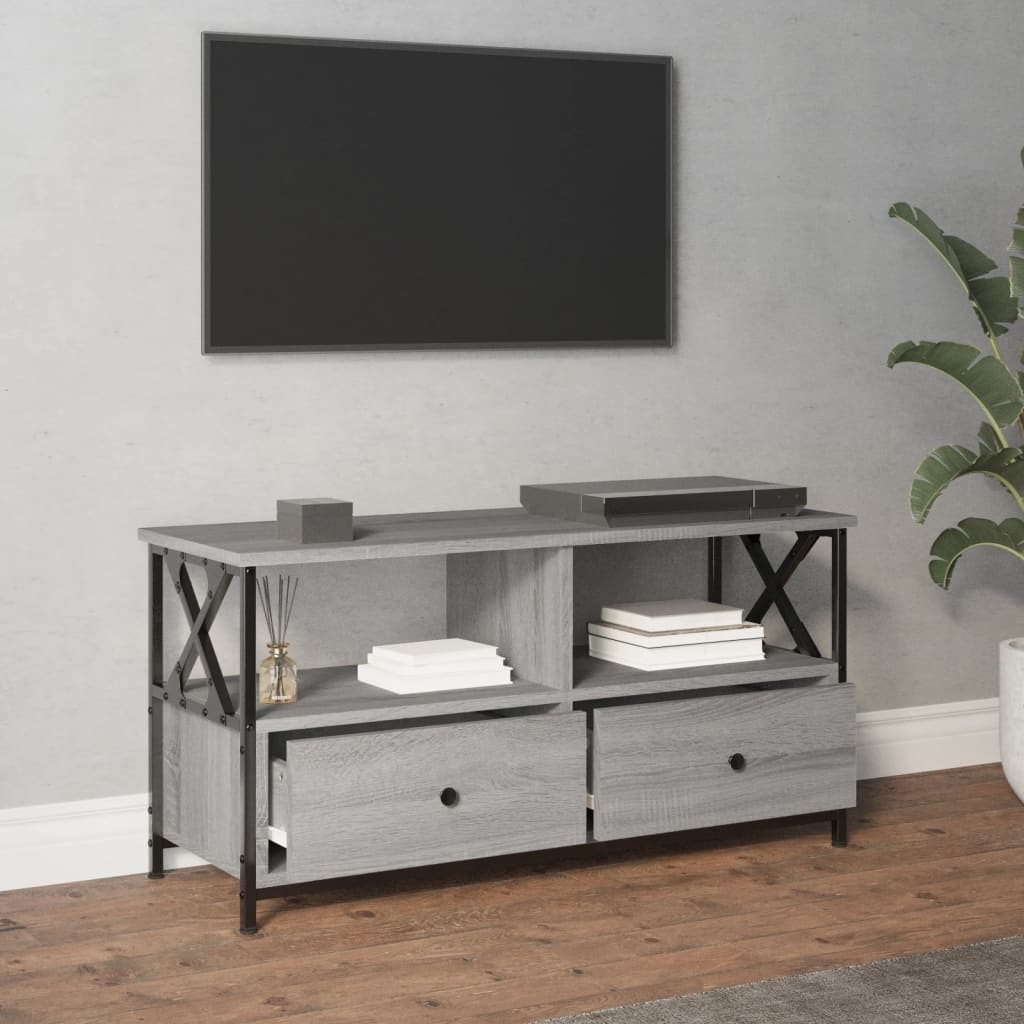 Tv-meubel 90x33x45 cm bewerkt hout grijs sonoma eikenkleurig