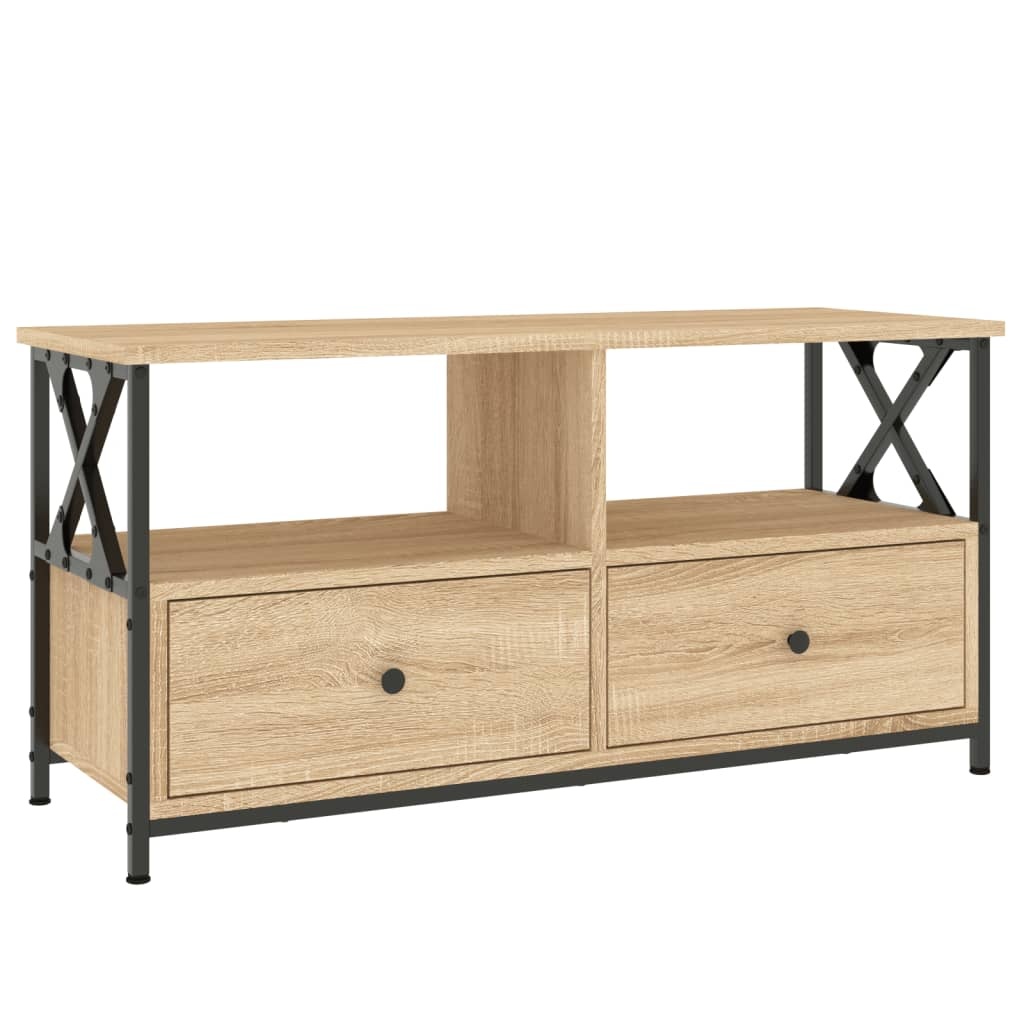 Tv-meubel 90x33x45 cm bewerkt hout en ijzer sonoma eikenkleur