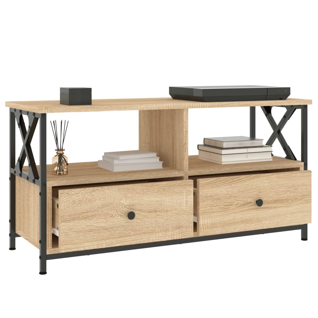 Tv-meubel 90x33x45 cm bewerkt hout en ijzer sonoma eikenkleur