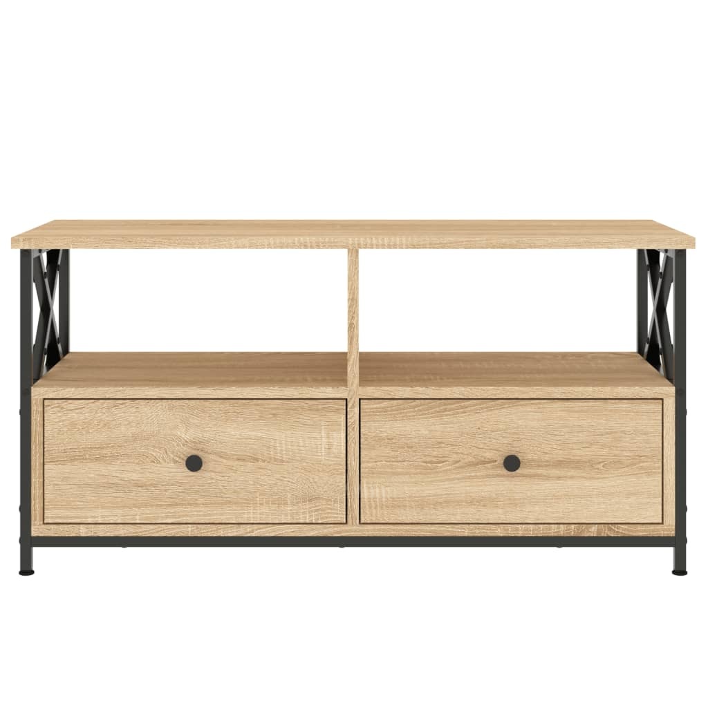 Tv-meubel 90x33x45 cm bewerkt hout en ijzer sonoma eikenkleur