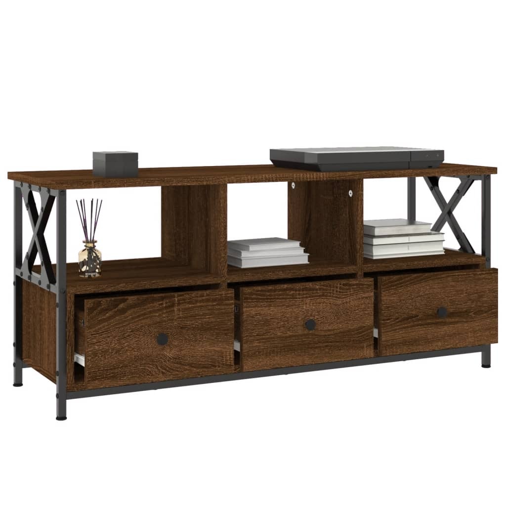 Tv-meubel 102x33x45 cm bewerkt hout en ijzer bruineikenkleurig