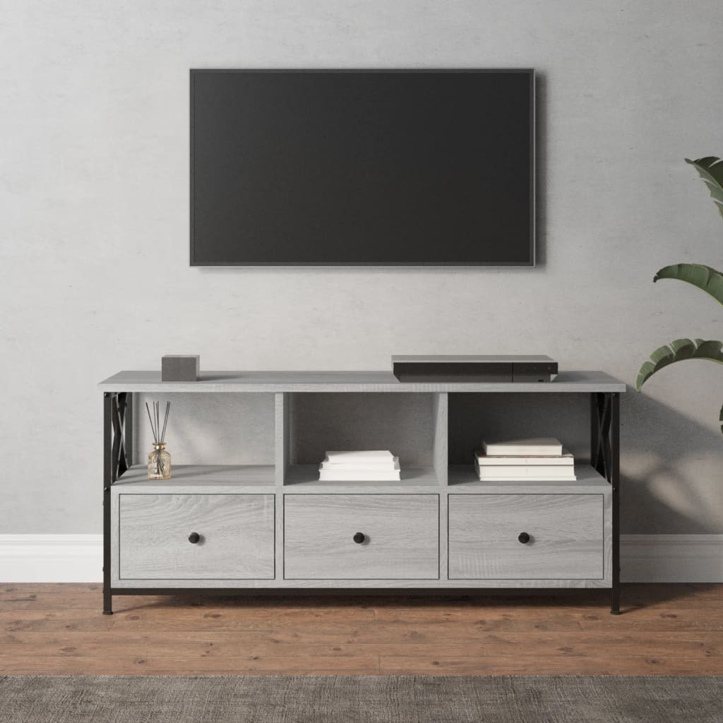 Tv-meubel 102x33x45 cm bewerkt hout en ijzer grijs sonoma eiken