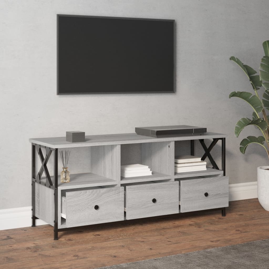 Tv-meubel 102x33x45 cm bewerkt hout en ijzer grijs sonoma eiken