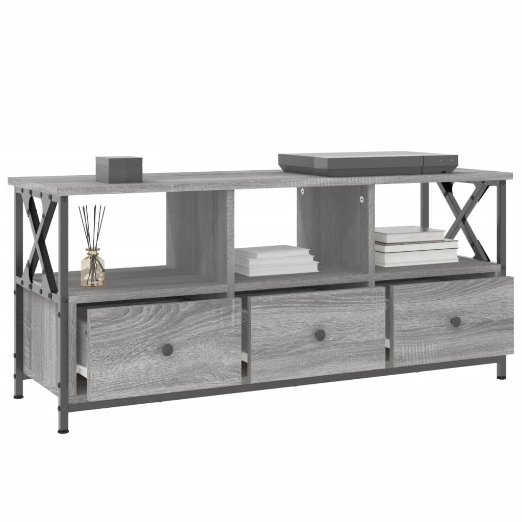 Tv-meubel 102x33x45 cm bewerkt hout en ijzer grijs sonoma eiken