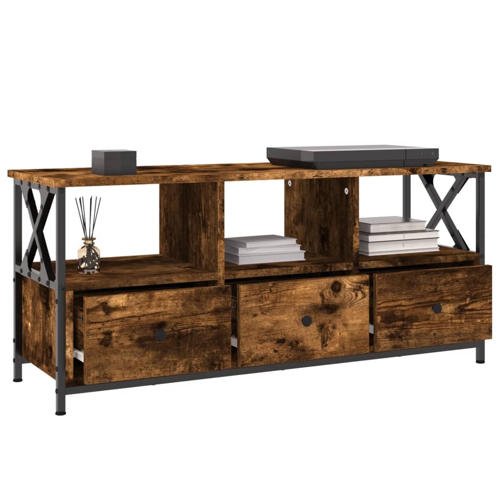 Tv-meubel 102x33x45 cm bewerkt hout en ijzer gerookt eikenkleur